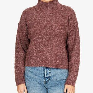 Pink Rose Junior's Mock Neck Bubble Sleeve Sweater Top,‎ Size Small, Sugar Plum